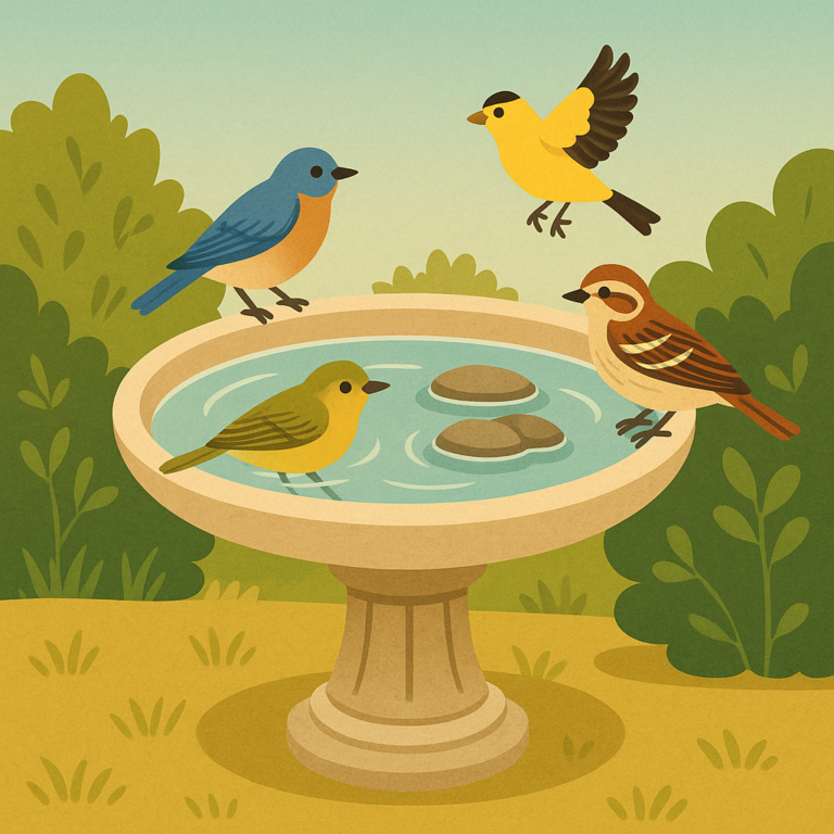 Easy clean bird bath with shallow water and small backyard birds