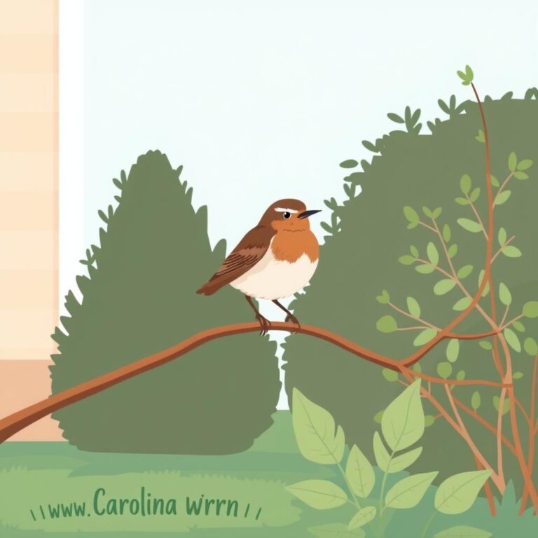 A Carolina wren perched on a backyard branch with its tail cocked upward